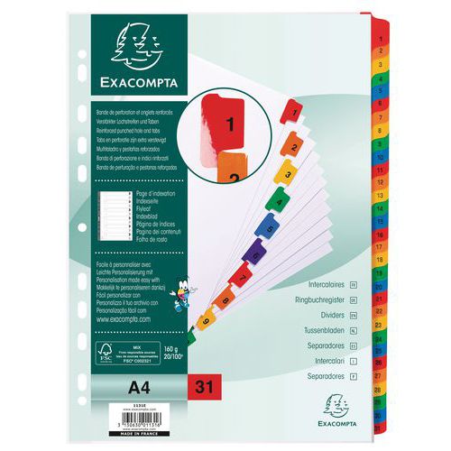 Exacompta numerical dividers - White card 160 g - A4