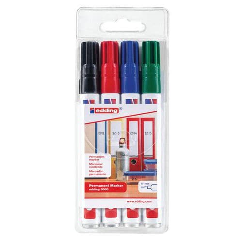 Edding 3000 permanent marker - Pack of 4, assorted