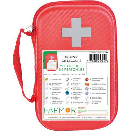 First-aid kit for five people, red EVA/polyurethane - FARMOR