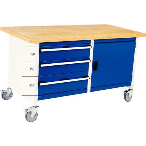 Mobile one-piece workbench with cabinet and drawers