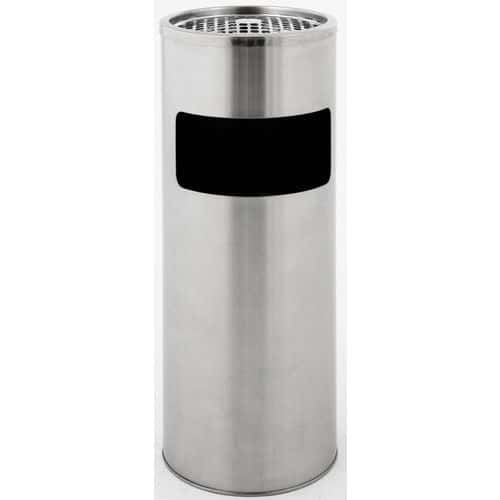 Round bin with ashtray - Stainless steel - 12.5 l