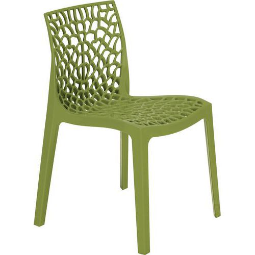 Bright Plastic Outdoor Cafe Chair - Stackable - Open Woven Back - Zest