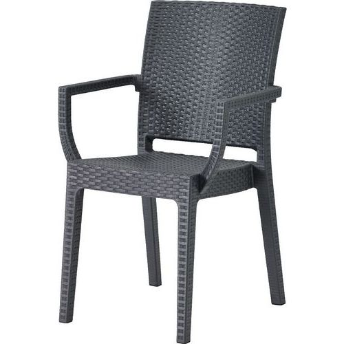 Anthracite Outdoor Armchair - Stackable - Plastic Rattan/Wicker Effect