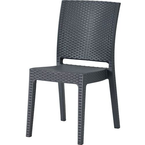 Anthracite Outdoor Chair - Stackable - Plastic Rattan/Wicker Effect