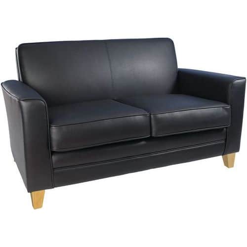 Low-Backed Black Leather Sofa - 2 Person - Reception Chairs - Teknik
