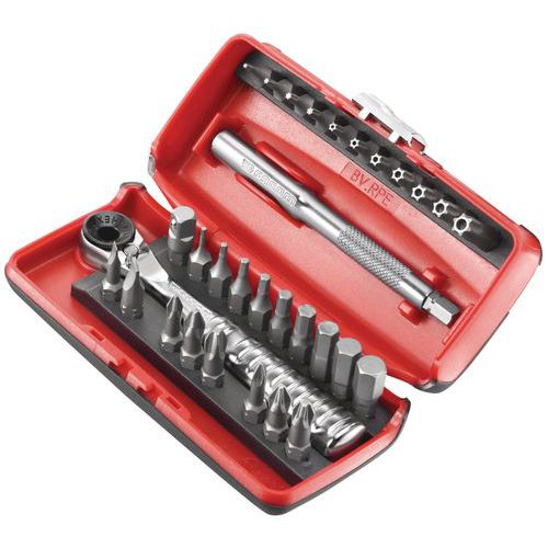 Box of screw bits and ratchet - 31 pieces