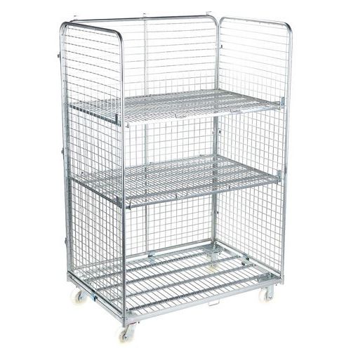 Large Roll Cage/Container - 600kg - 3 Sides & 2 Shelves - Manutan Expert