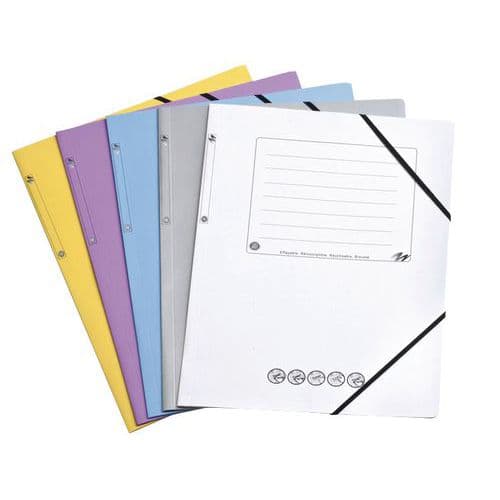 File folder with text box, 3 rewritable flaps with elastic - Assorted colours - Pack of 5