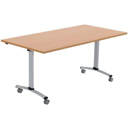 Mobile table with a folding rectangular top - Beech