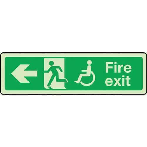 Disabled Fire exit Photoluminescent Sign - Arrow Left