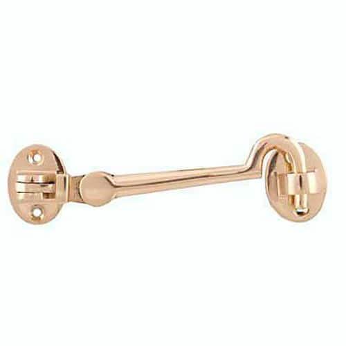 Heavy Silent Cabin Hook & Eye - 100mm - Polished Brass