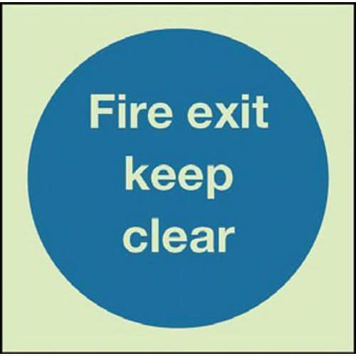 Fire Exit Keep Clear - Photoluminescent Sign