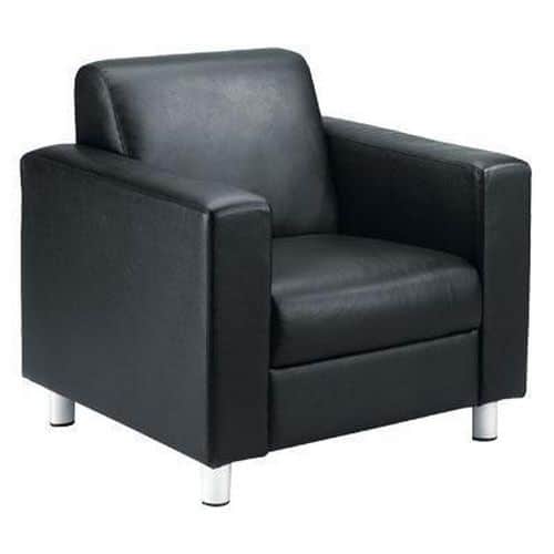 Reception Armchairs - Black Leather - Chrome Legs