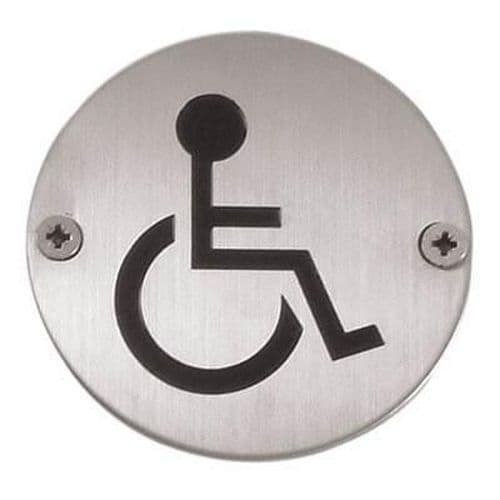 Disabled Toilet Door Sign - 75mm - Satin Stainless Steel