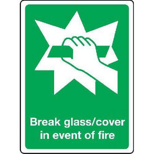 Break glass/cover in event of fire Sign