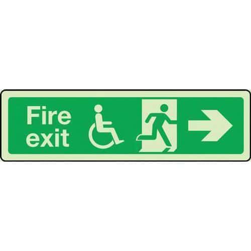 Disabled Fire exit Photoluminescent Sign - Arrow Right