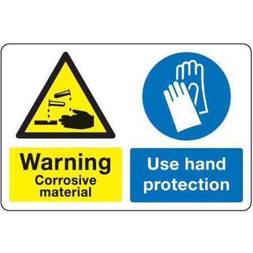 Warning Corrosive Material - Use Hand Protection - Sign