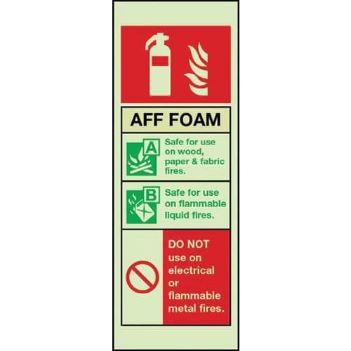 AFF foam Photoluminescent Fire Extinguisher Sign