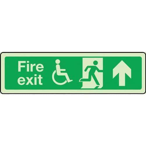 Disabled Fire exit Photoluminescent Sign - Arrow Up