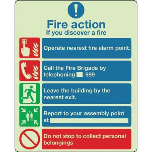 Fire Action Photoluminescent Sign