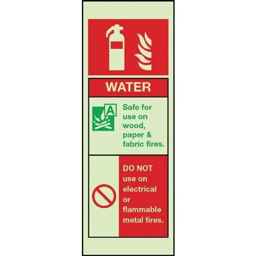 Water Photoluminescent Fire Extinguisher Sign