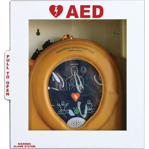 AED Defibrillator White Steel Cabinet With Alarm - Heartsine - Secure