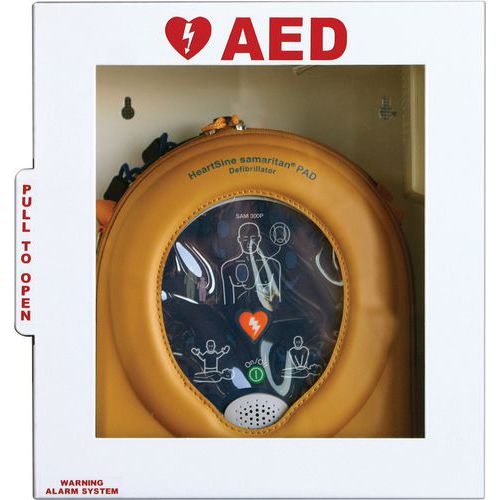 AED Defibrillator White Steel Cabinet With Alarm - Heartsine