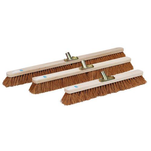 Broom with coconut fibre bristles and flush-mounted end piece - Wooden head - Manutan Expert