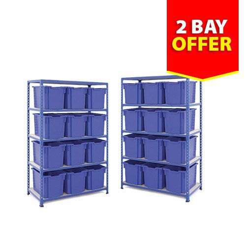 Two Rapid 2 Shelving Bays - 24 Jumbo Gratnells Trays