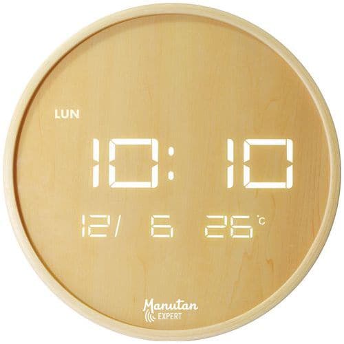 Round wooden LED wall clock - Manutan