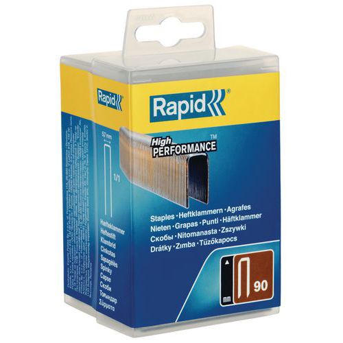 Rapid no. 90 galvanised staples in plastic box