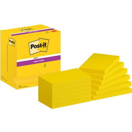 Post-it® Super Sticky Notes, 76 x 127 mm, 12 yellow pads