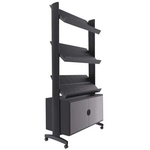 Mobile flyer display stand - 3 shelves with cabinet - EasyDisplays