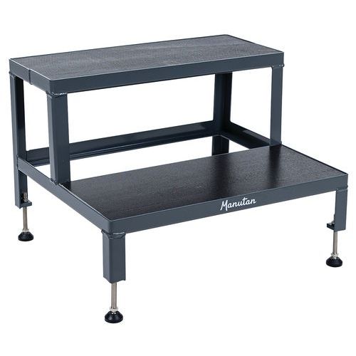 Steel Step Stool - 2 Wide Steps - Black Anti-slip Mat - Manutan Expert