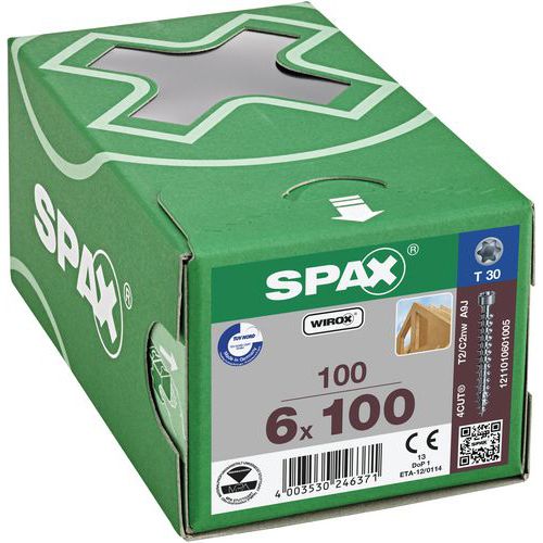 Box of 100 TX cylindrical head wood screws, diameter 6 mm - Spax