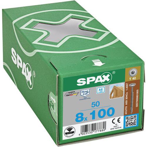 Box of 50 wood screws Ø 8 mm with TX disc head and full thread - Spax