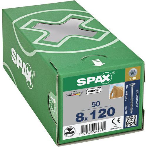 Box of 50 TX countersunk head wood screws, Ø 8 mm - Spax