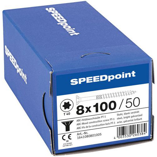 Box of 50 TX countersunk wood head screws, diameter 8 mm - SpeedPoint