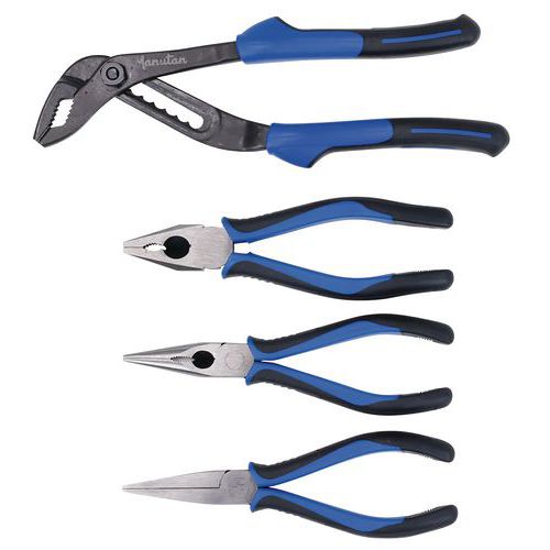 Set of 4 pairs of pliers with bi-material grips - Manutan Expert