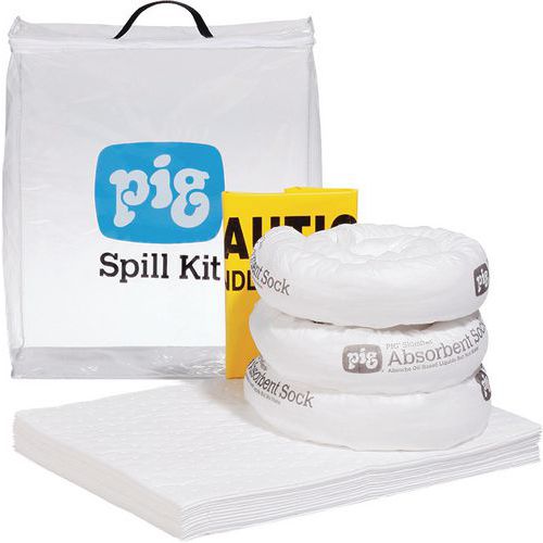 Spill Kits in a Clear Bag - For Moping Up Oil & Chemicals - New Pig