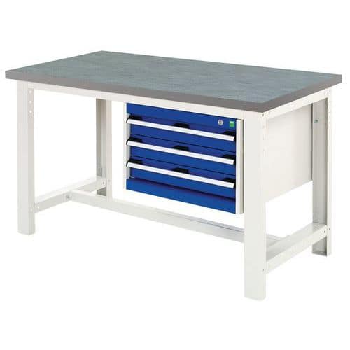 Cubio workbench with 3 drawers - Width 200 cm - Linoleum