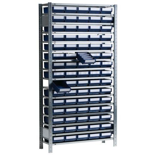 Shelving unit with dividable B series bin-drawers - Depth 400 mm