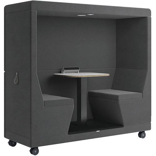 Mobile Modular Office Pod - 2 Seats - 1 Enclosed Side - Yo-Yo Camira