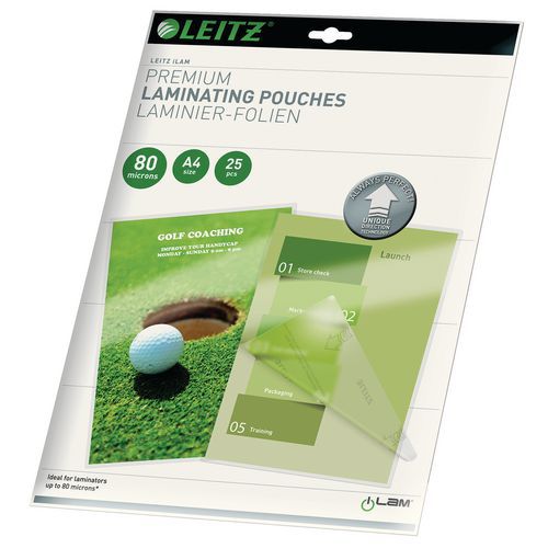 Leitz UDT laminating pouches, A4, 80 microns, pack of 25