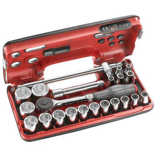 S.360 rotating handle ratchet set + 1/2 hex sockets - 21 pieces