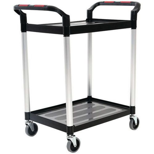 Plastic Tray Utility Trolley - 2 Shelves and Handles - Aluminium