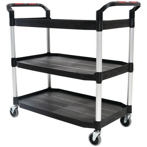 Plastic Tray Utility Trolley - 3 Shelves and Handles - Aluminium