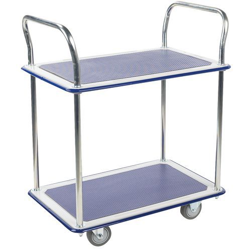 Steel Tray Trolley - 2 Anti Slip Shelves - 200kg Capacity - Manutan Expert