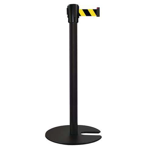 Black Crowd Control Belt Barriers - 5m Belt - Stackable Base - Manutan Expert