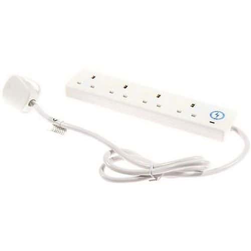 2 Metre White Extension Lead - 4 Power Sockets - Surge Protected - 13A